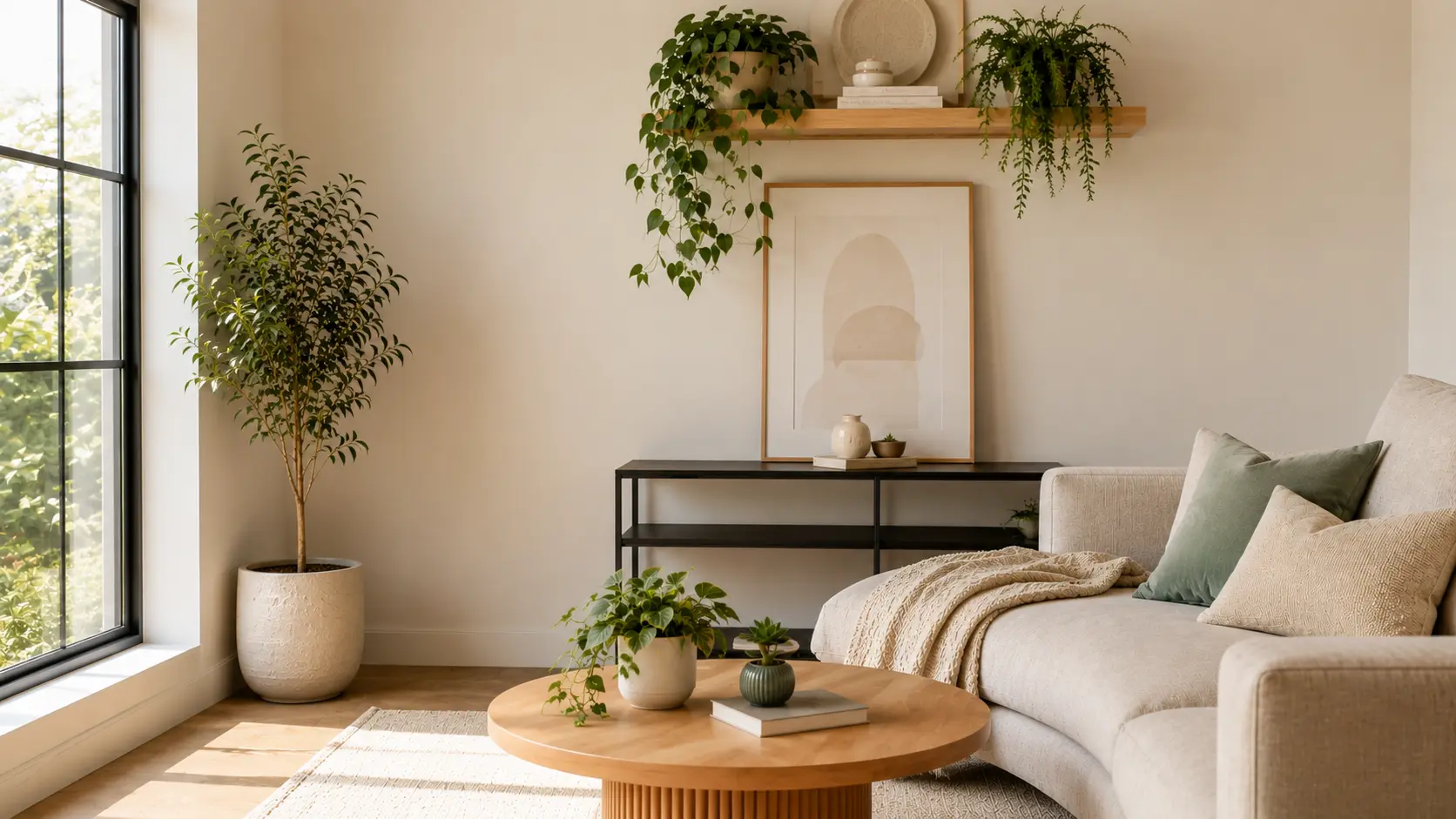 Indoor plant styling ideas for a modern home with greenery in a bright contemporary living room